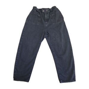 Zara Womens Elastic Paper Bag Waist Barrel Leg Jeans Sz 10 Black Hise Rise Baggy